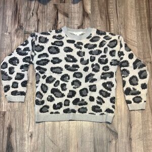 Time and Tru Cream Leopard Print Crewneck Sweater